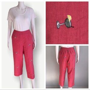 Vintage Linen Cocktail Motif Party Crop Pants - S
